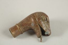 A BRONZE WALKING STICK HANDLE 