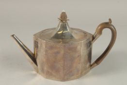 A SUPERB GEORGE III SILVER OCTAGONAL ENGRAVED TEAPOT by HESTER BATEMAN, with pineapple finial and