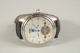 A GENTLEMAN'S PERIGAUM MULTI-DIAL WRISTWATCH with leather strap.