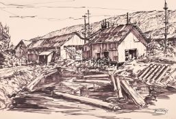 Chapman Williams, 'Old Lumber Mill, Discovery Bay Washington', monochrome ink and watercolour, 8.