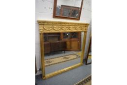 A GOOD LARGE MODERN GILT FRAMED OVER MANTLE MIRROR 157cm high x 150cm wide.