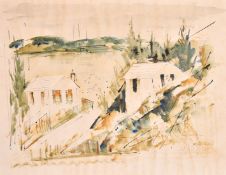 Alfred Birdsey (1912-1996), houses by the coast in Bermuda, ink and wash, signed, 16