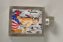 A .800 WHITE METAL GLAMOUR MODEL SCENT BOTTLE. 6cms.