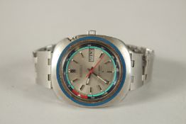 A SEIKO STAINLESS STEEL AND BLUE DIAL WRISTWATCH. No. 350372.