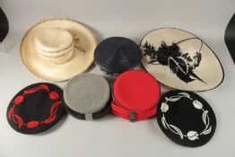 SIX VARIOUS HATS including two black berets, three large summer hats, two by Philip Somerville,