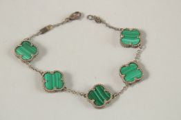 A SILVER AND MALACHITE BRACELET.