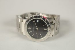 A LADIES' STAINLESS STEEL BVLGARI WRISTWATCH in a Bvlgari box.