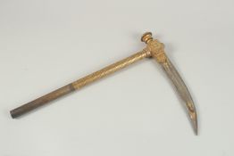 AN OTTOMAN GOLD INLAID STEEL SCYTHE, 43cm long.