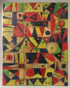 ABSTRACT COMPOSITION ON CANVASS - POSSIBLY TURKISH SCHOOL, SIGNED 'F.Z.', the verso inscribed