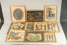 A LARGE COLLECTION OF FRAMED AND GLAZED EGYPTIAN PAINTINGS, various sizes, (qty).