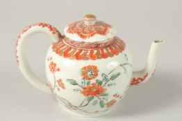 A 17TH CENTURY CHINESE COPPER RED AND WHITE PORCELAIN MINIATURE TEAPOT, painted with flora and