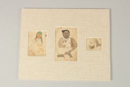 AN INDIAN SIKH MINIATURE PAINTING, depicting studies of three figures.