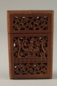 A VERY FINE 19TH CENTURY ANGLO INDIAN MYSORE OPENWORKED SANDELWOOD CARD CASE, 12.5cm x 8cm.