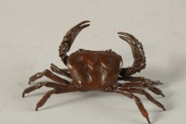 A BRONZE OKIMONO OF A CRAB, 11.5cm wide.