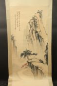A CHINESE SCROLL PAINTING ON PAPER, in the manner of Zhang Daqian (1899-1983), depicting a mountain