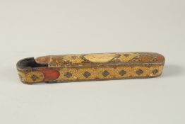A PERSIAN QAJAR PAPIER MACHE PEN BOX, 23cm long.