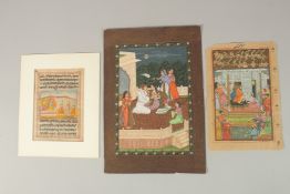 TWO INDIAN MINIATURE PAINTINGS, one depicting a royal figure with attendants, the other with deity