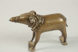 A 19TH CENTURY INDIAN BRONZE BHUTA KERALA BUFFALO FIGURE, 16cm long.
