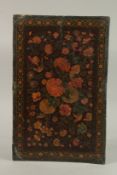 A PERSIAN QAJAR PAINTED LACQUERED FLORAL PANEL, the reverse with a later painted unfinished