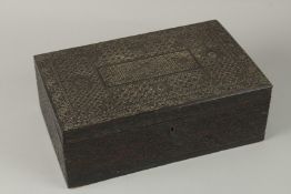 A VERY FINE LARGE EARLY 19TH CENTURY MUGHAL ANGLO INDIAN CARVED EBONY BOX, with floral designs and