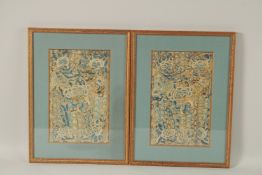 A PAIR OF 19TH CENTURY CHINESE EMBROIDERED SILK TEXTILES, framed and glazed, wach approx. 29.5cm x