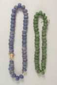 TWO EARLY GLASS BEADED NECKLACES.