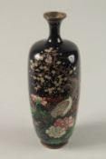 A FINE JAPANESE MIDNIGHT BLUE GROUND CLOISONNE VASE, beautifully decorated with fine enamels