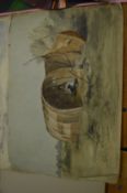 Wansted Gypsies, watercolour sketch of figure in a tent, unframed together with a similar pencil