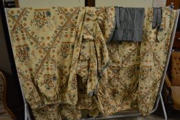 A good large pair of curtains, cream ground with floral trellis design together with a similar