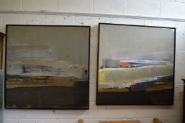Lowe, pair of colour prints on canvas depicting abstract landscapes.