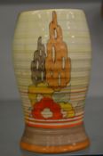 A Clarice Cliff Bizarre vase, cracked.