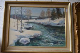 Winter river landscape, oil on canvas, signed.