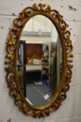 A gilt framed oval wall mirror.