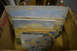 A collection of unframed oil on boards depicting steam ships etc.