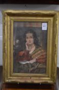 A good small watercolour depicting a young lady seated reading a letter in a decorative gilt frame.