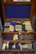 Walker and Hall Ltd, a good oak cased canteen of cutlery.