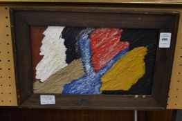 A colourful abstract, small oil on board.