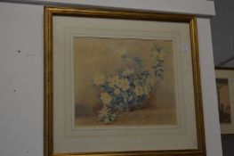 Guillermain, Still life of flowers in a bowl, watercolour, a pair.