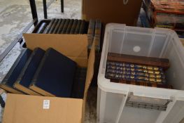Three boxes of books containing various sets to include Shakespeare, Smollett etc.
