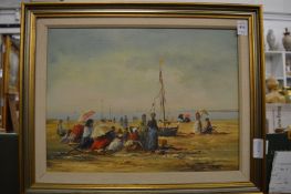 Dyer, Victorian figures on a coastal landscape, oil on canvas and two other paintings.