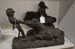 Two bronzed composite groups depicting children and horses.