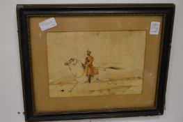 Indian School, figure mounted on horseback, watercolour.