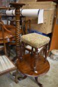 A stool, occasional table and a jardiniere stand.