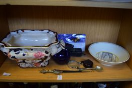 A twin handled vegetable dish, decorative pottery bowl and miscellaneous collectables.