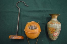 A Mauchline ware string tidy and two other items.