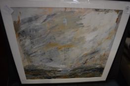 Abstract landscape, oil on board, framed and glazed together with two prints.