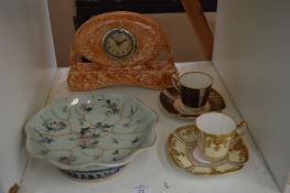 A Chinese celadon pedestal bowl and other decorative china.