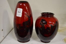 Two Royal Doulton Flambe glazed vases.