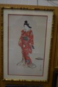 Japanese School, A standing Geisha, signed.