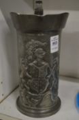A Continental armorial pewter flagon.